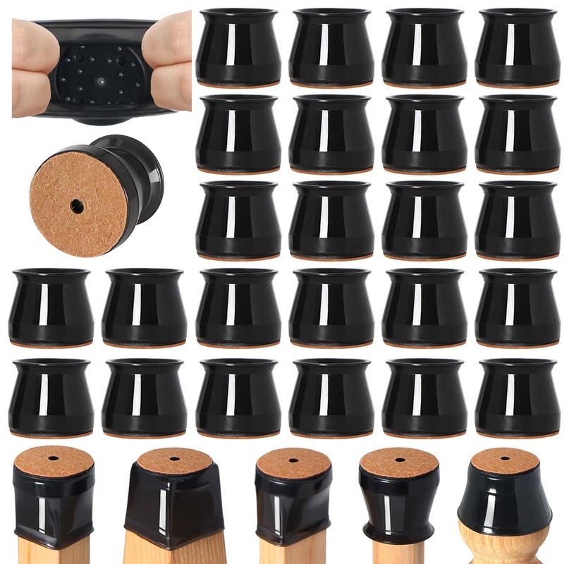 VIUME 24 Pcs Chair Leg Floor Protectors for Hardwood Floors Silicone Covers to Protect Wood Tile Floors Felt Bottom Furniture Leg Caps Anti-Scratch Reduce Noise (Fit:1.3""-2"") - Image 1